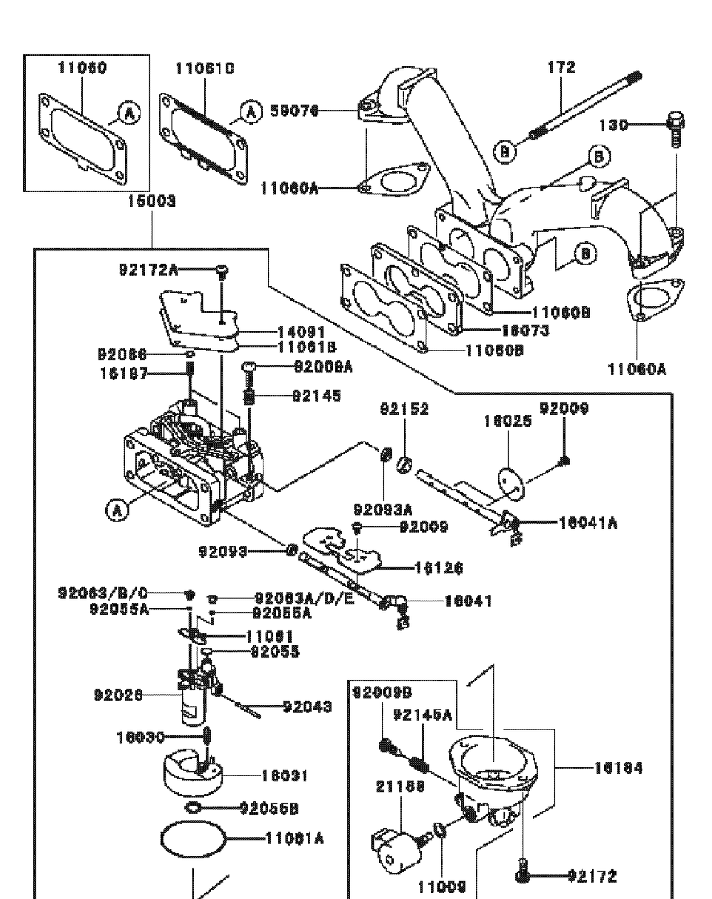 Kawasaki Fh721v-Bs24 Carburetor Diagram and Parts List for M54-KW 53AI8CT4050-25HP Cub Cadet Lawn Tractor